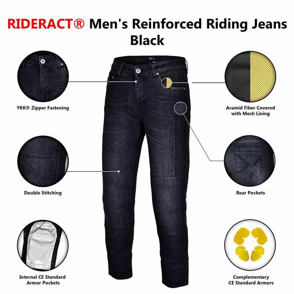 RIDERACT® Mens Motorcycle Slim Jeans Men Denim Jeans Pants w/ CE Armors NEW - Picture 7 of 9